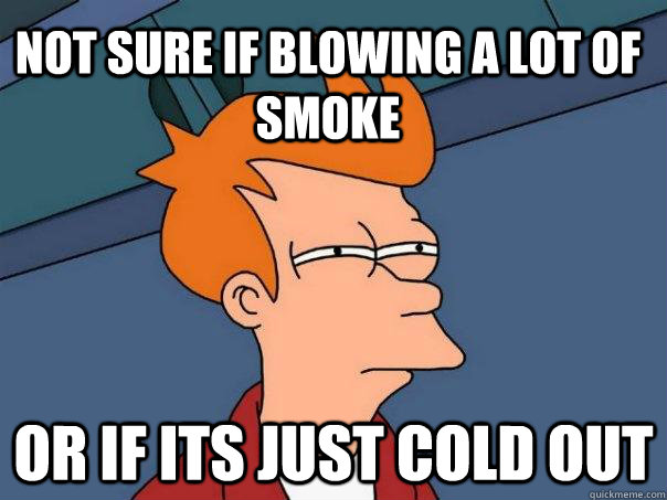 Not sure if blowing a lot of smoke Or if its just cold out  Futurama Fry