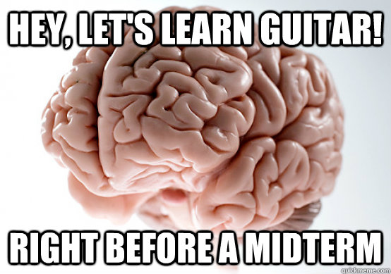 Hey, let's learn guitar! right before a midterm  Scumbag brain on life