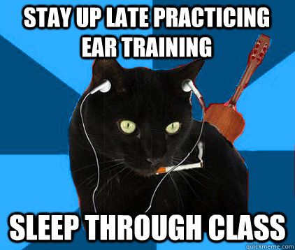 stay up late practicing ear training sleep through class  Socially Awkward Berklee Cat