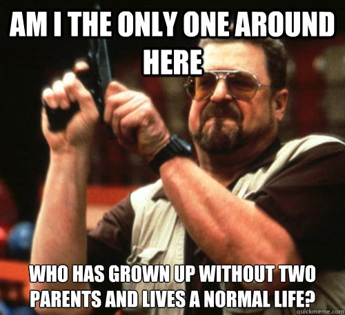 Am i the only one around here Who has grown up without two parents and lives a normal life?  Am I The Only One Around Here