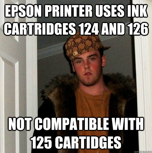 Epson Printer uses ink cartridges 124 and 126 Not compatible with 125 cartidges  Scumbag Steve