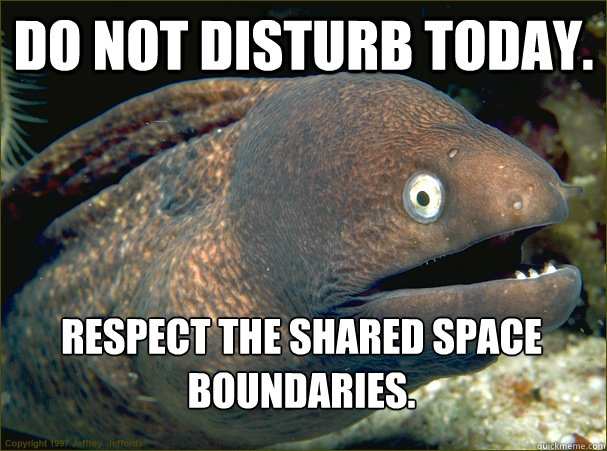 Do not disturb today. Respect the shared space boundaries.  Bad Joke Eel