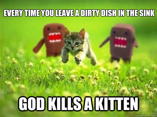 Every time you leave a dirty dish in the sink God kills a kitten - Every time you leave a dirty dish in the sink God kills a kitten  God Kills a Kitten