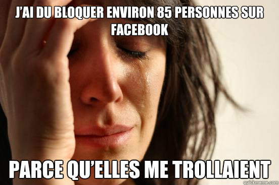 J’ai du bloquer environ 85 personnes sur Facebook parce qu’elles me trollaient  First World Problems