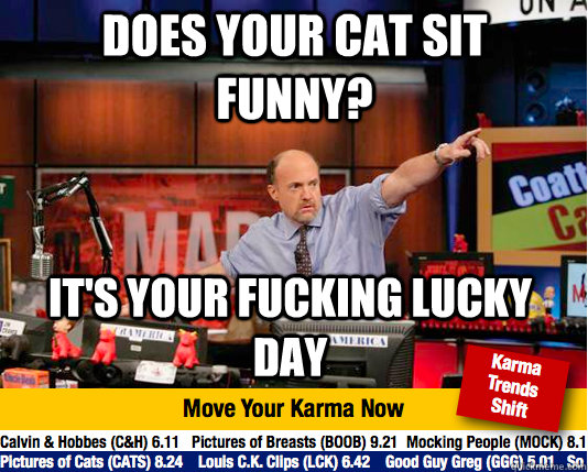 Does your cat sit funny? It's your fucking lucky day - Does your cat sit funny? It's your fucking lucky day  Mad Karma with Jim Cramer