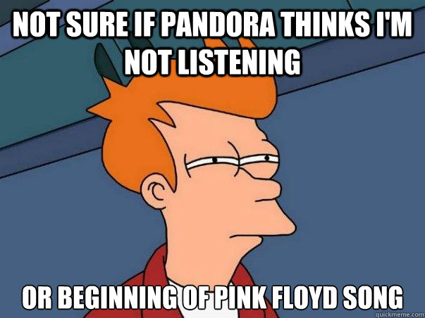 Not sure if Pandora thinks I'm not listening Or Beginning of Pink Floyd song  Not sure Fry
