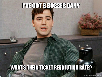 I've got 8 bosses Dany ...What's their ticket resolution rate? - I've got 8 bosses Dany ...What's their ticket resolution rate?  Office Space Peter