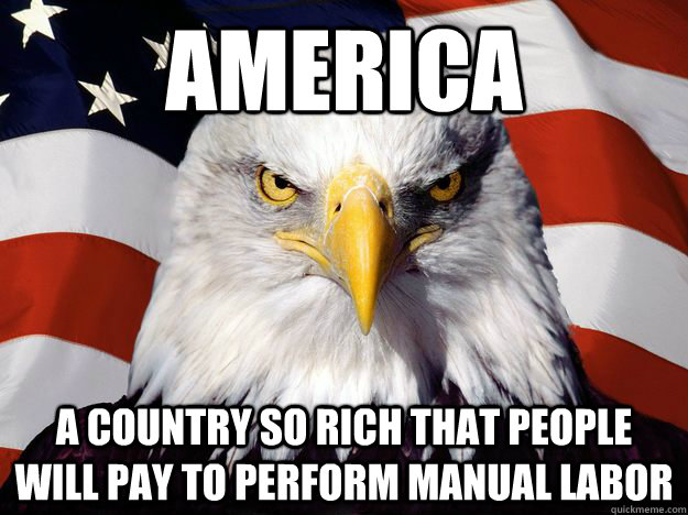 America a country so rich that people will pay to perform manual labor  One-up America