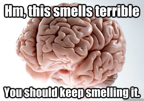 Hm, this smells terrible You should keep smelling it.   Scumbag Brain