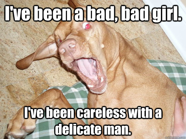 I've been a bad, bad girl. I've been careless with a delicate man.  