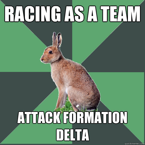 Racing as a team Attack formation delta  Harrier Hare