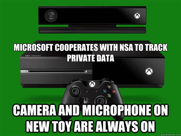 Microsoft cooperates with NSA to track private data Camera and microphone on new toy are always on  xbox one