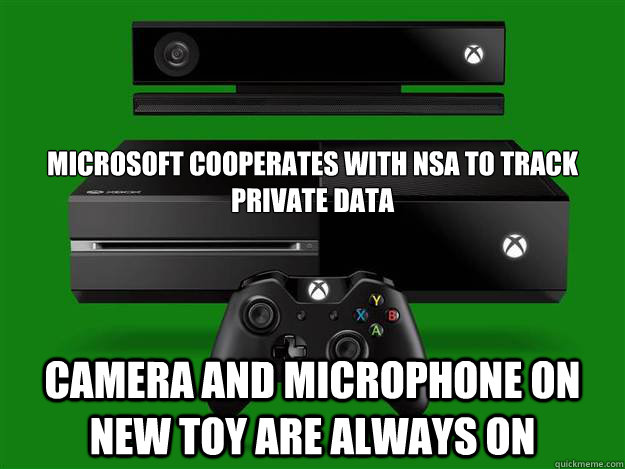 Microsoft cooperates with NSA to track private data Camera and microphone on new toy are always on  xbox one