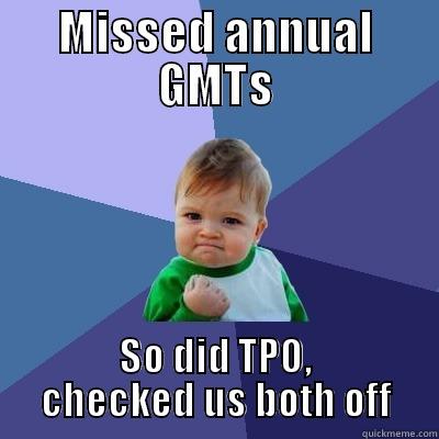 MISSED ANNUAL GMTS SO DID TPO, CHECKED US BOTH OFF Success Kid