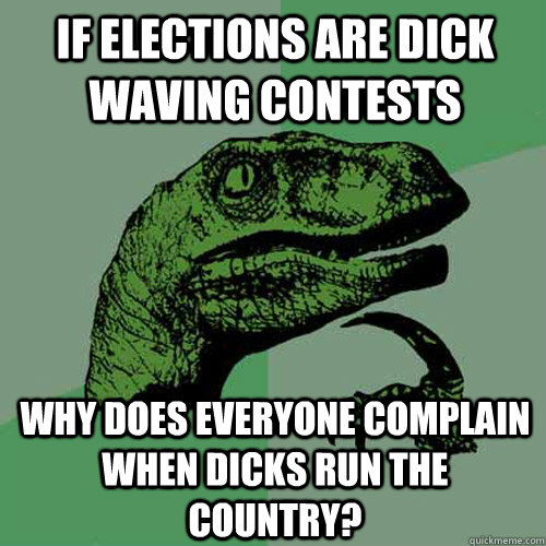 if elections are dick waving contests why does everyone complain when dicks run the country?  Philosoraptor