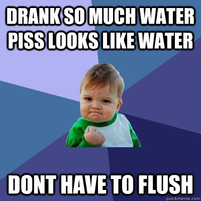 Drank so much water piss looks like water Dont have to flush  Success Kid
