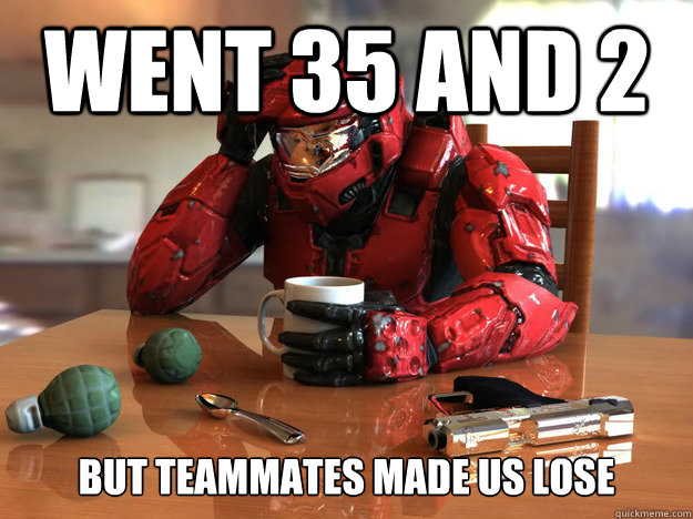 Went 35 and 2  but teammates made us lose    First World Halo Problems