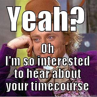 YEAH? OH I'M SO INTERESTED TO HEAR ABOUT YOUR TIMECOURSE Condescending Wonka