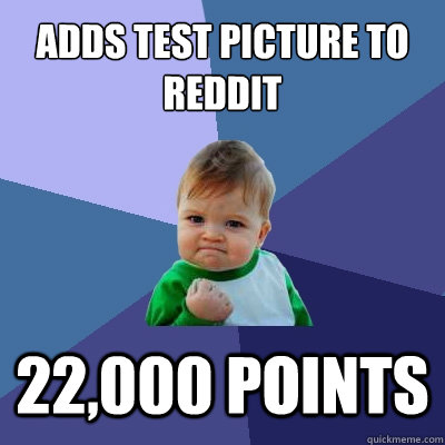 Adds Test Picture to reddit 22,000 points  Success Kid