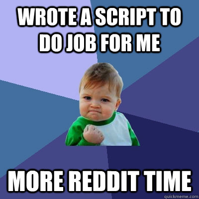 Wrote a script to do job for me More Reddit Time  Success Kid