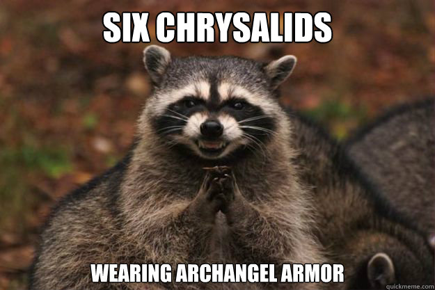 Six Chrysalids Wearing Archangel Armor - Six Chrysalids Wearing Archangel Armor  Evil Plotting Raccoon