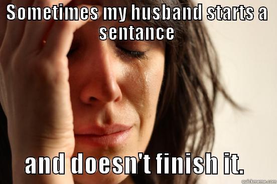 SOMETIMES MY HUSBAND STARTS A SENTANCE       AND DOESN'T FINISH IT.       First World Problems