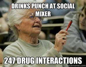Drinks punch at social mixer 247 Drug Interactions
  Senior College Student