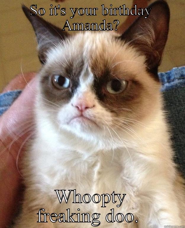 Whoopty freaking do - SO IT'S YOUR BIRTHDAY AMANDA? WHOOPTY FREAKING DOO.  Grump Cat