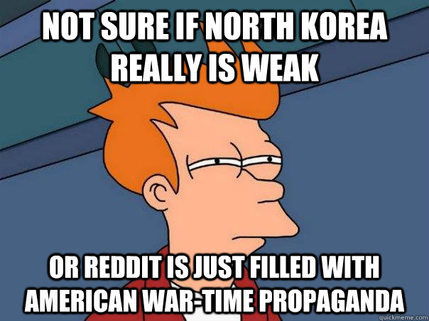 Not sure if North Korea really is weak Or Reddit is just filled with American war-time propaganda  Futurama Fry