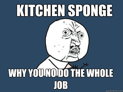 KITCHEN SPONGE WHY YOU NO DO THE WHOLE JOB  Y U No
