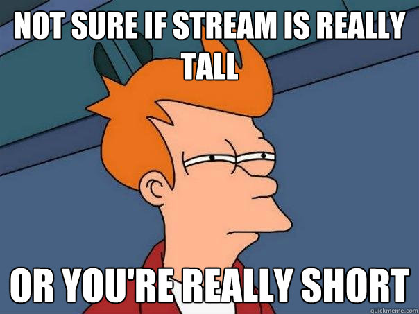 Not sure if stream is really tall Or you're really short  Futurama Fry