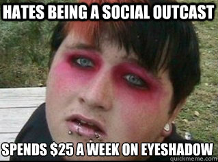hates being a social outcast spends $25 a week on eyeshadow - hates being a social outcast spends $25 a week on eyeshadow  Androgynous Emo Kid