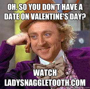 Oh, so you don't have a date on Valentine's day? Watch Ladysnaggletooth.com  Condescending Wonka