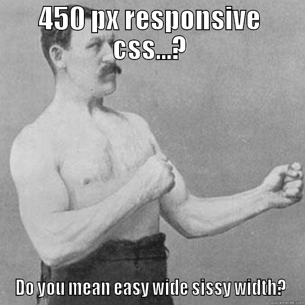 450 PX RESPONSIVE CSS...? DO YOU MEAN EASY WIDE SISSY WIDTH? overly manly man
