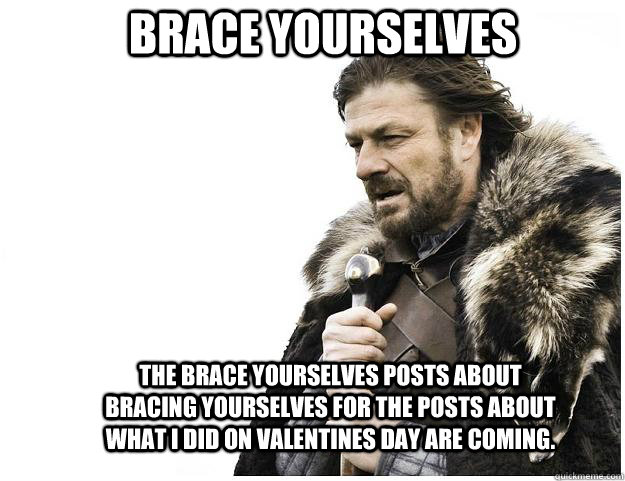Brace yourselves the brace yourselves posts about bracing yourselves for the posts about what i did on valentines day are coming.   Imminent Ned