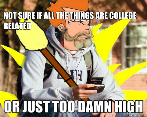 Not sure if all the things are college related Or just too damn high  Quad Meme