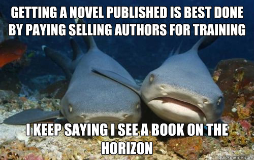getting a novel published is best done by paying selling authors for training i keep saying i see a book on the horizon  Compassionate Shark Friend