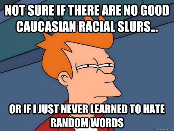 Not sure if there are no good Caucasian racial slurs... or if i just never learned to hate random words  Futurama Fry