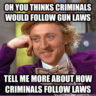 oh you thinks criminals would follow gun laws tell me more about how criminals follow laws  Condescending Wonka