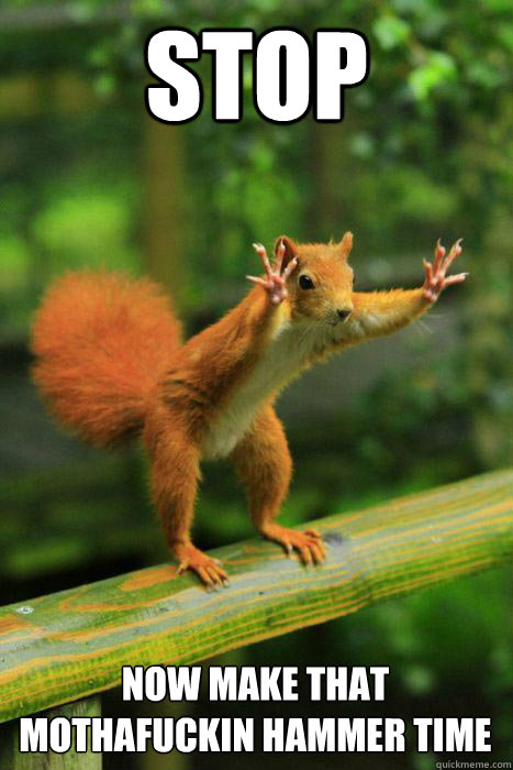 Stop  Now make that mothafuckin hammer time  Stop Squirrel