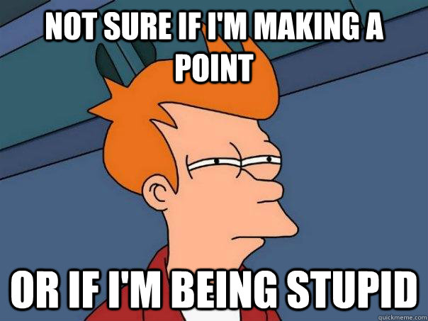 Not sure if I'm making a point Or if I'm being stupid  Futurama Fry