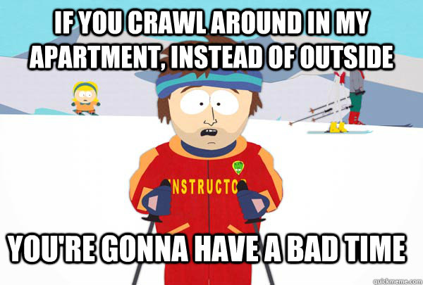 if you crawl around in my apartment, instead of outside you're gonna have a bad time  Super Cool Ski Instructor