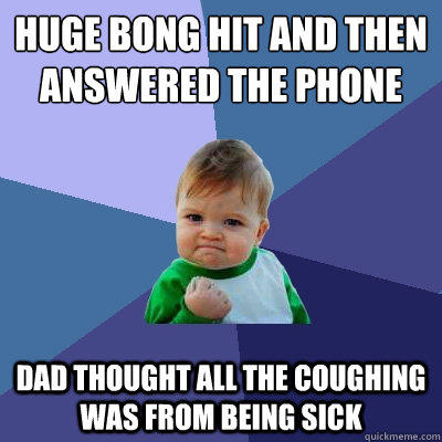 huge bong hit and then answered the phone Dad thought all the coughing was from being sick  Success Kid