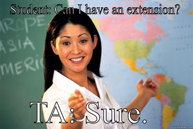 STUDENT: CAN I HAVE AN EXTENSION? TA: SURE.  Unhelpful High School Teacher