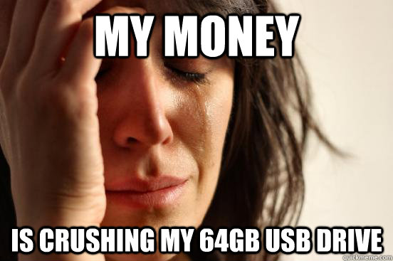 My money is crushing my 64GB USB drive  First World Problems