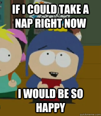 If i could take a nap right now I would be so happy  Craig - I would be so happy