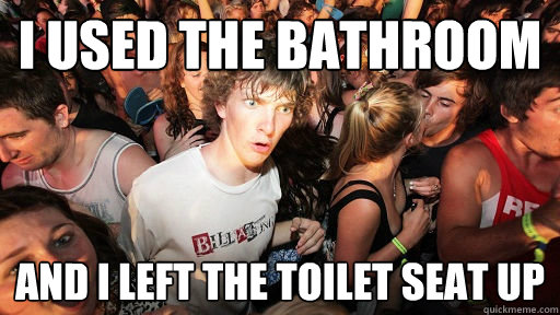 I used the bathroom and I left the toilet seat up  Sudden Clarity Clarence