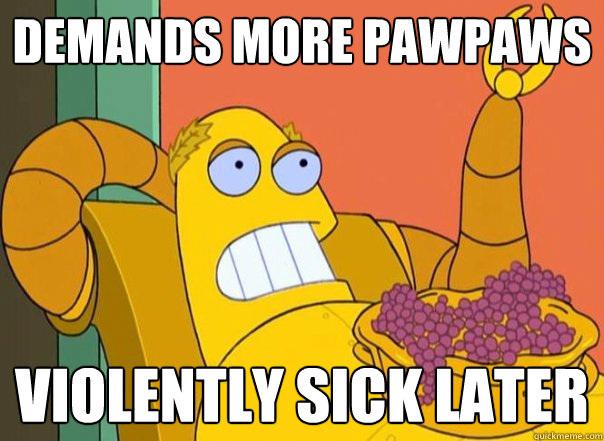 Demands more pawpaws violently sick later  