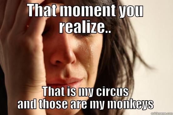 THAT MOMENT YOU REALIZE.. THAT IS MY CIRCUS AND THOSE ARE MY MONKEYS First World Problems
