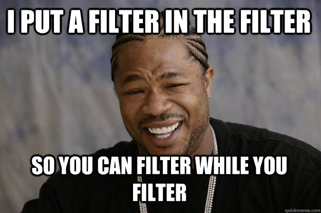 i put a filter in the filter so you can filter while you filter - i put a filter in the filter so you can filter while you filter  Xzibit meme